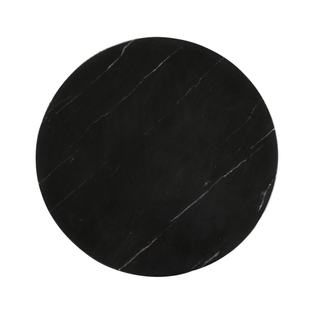 Table d’appoint ronde en bois cannelé et marbre noir – Ø40 cm