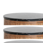 Table d’appoint ronde en bois cannelé et marbre noir – Ø40 cm