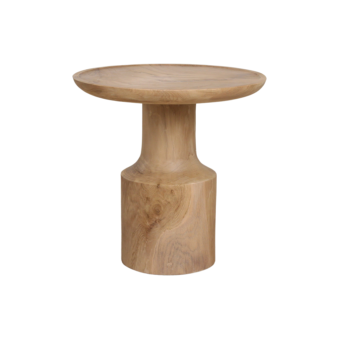 Table d'appoint ronde en teck naturel sculptural – 50x50 cm
