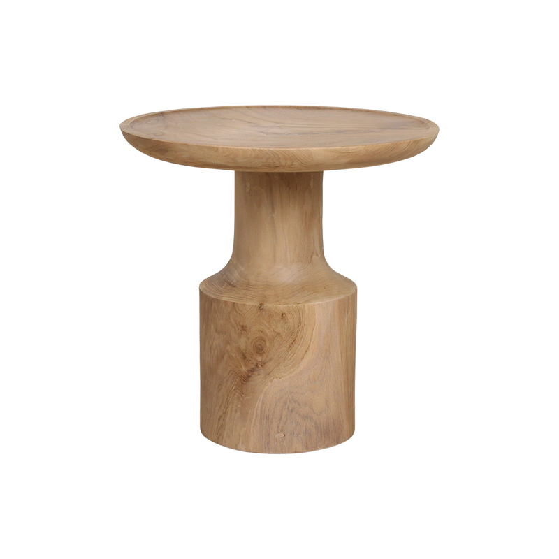 Table d'appoint ronde en teck naturel sculptural – 50x50 cm