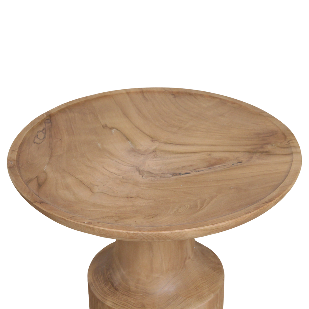 Table d'appoint ronde en teck naturel sculptural – 50x50 cm