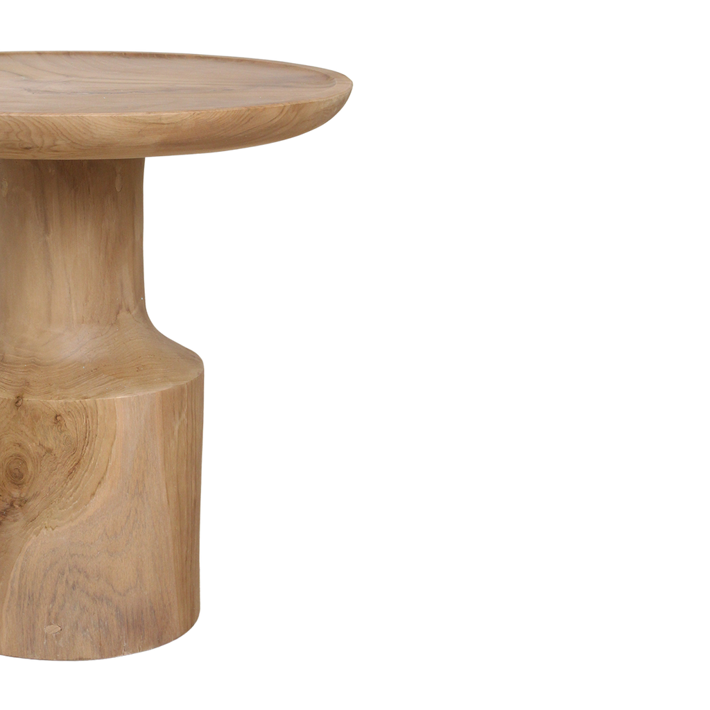 Table d'appoint ronde en teck naturel sculptural – 50x50 cm