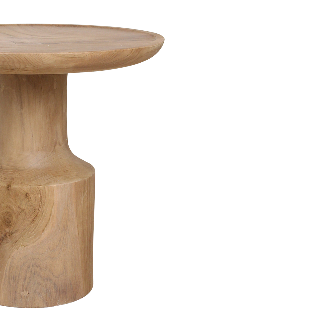 Table d'appoint ronde en teck naturel sculptural – 50x50 cm