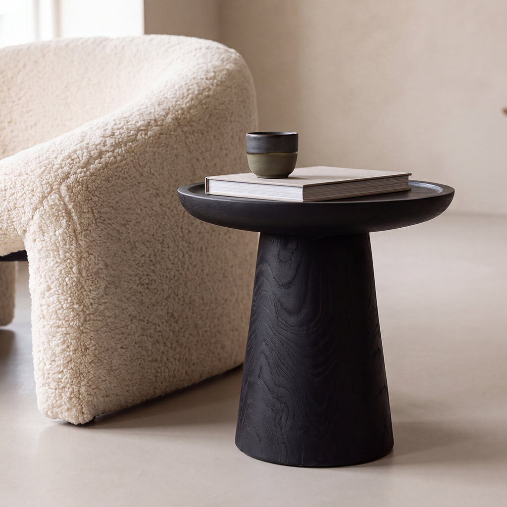 Table d’appoint ronde en teck noir mat avec rebord – Ø40 cm