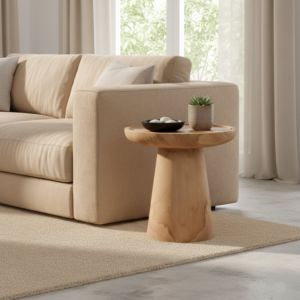 Table d’appoint ronde en teck naturel clair – Ø40 cm