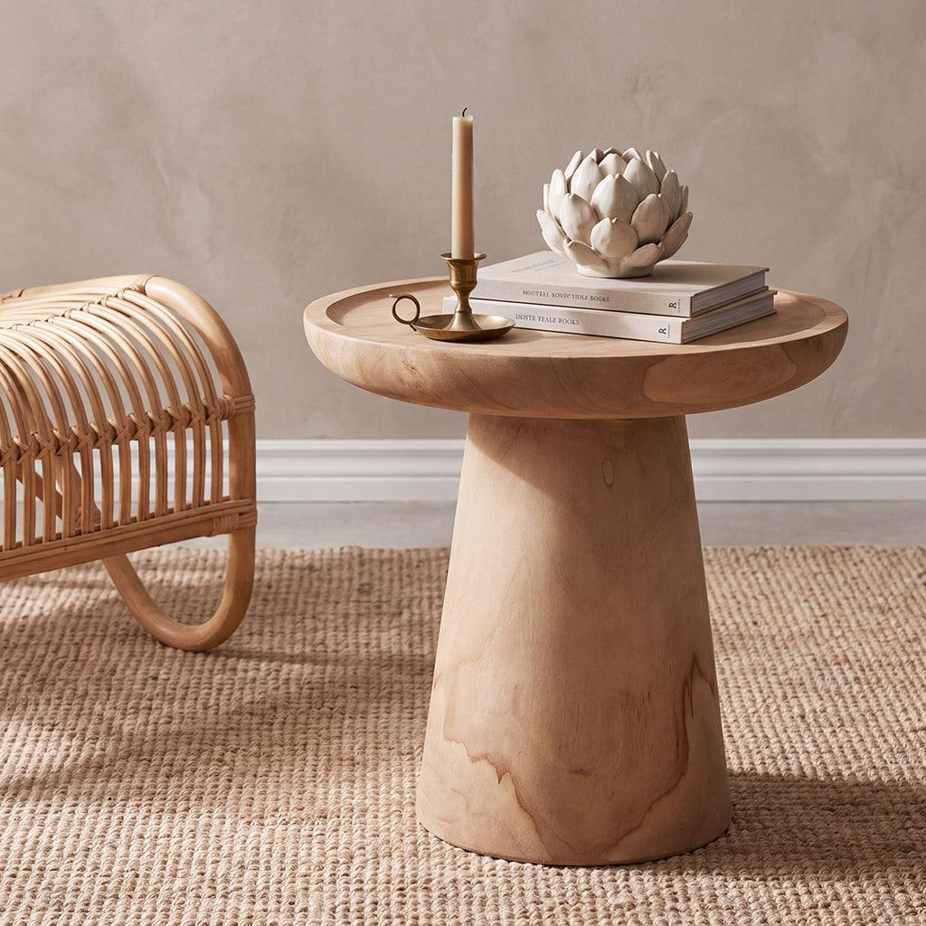 Table d’appoint ronde en teck naturel clair – Ø40 cm