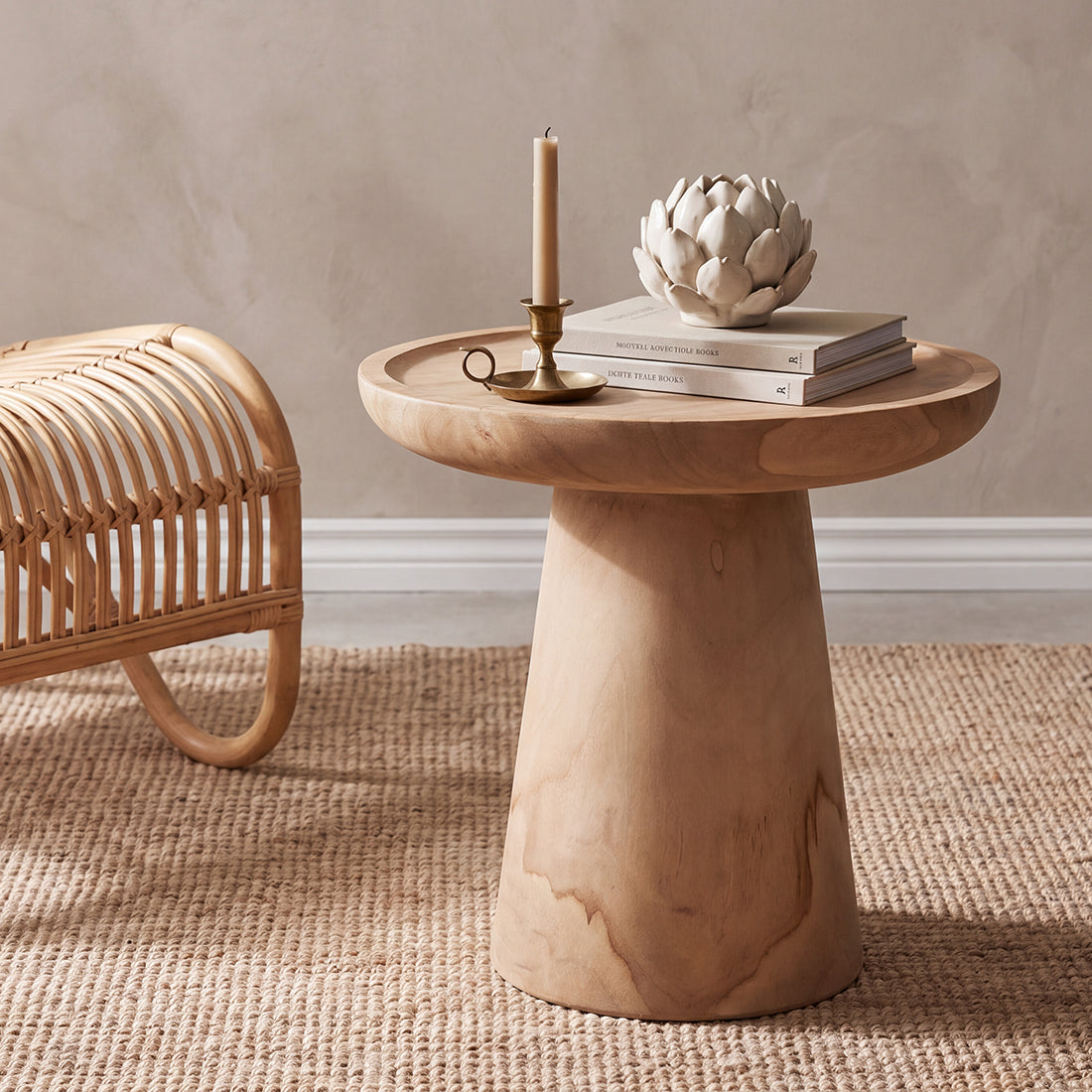 Table d’appoint ronde en teck naturel clair – Ø40 cm