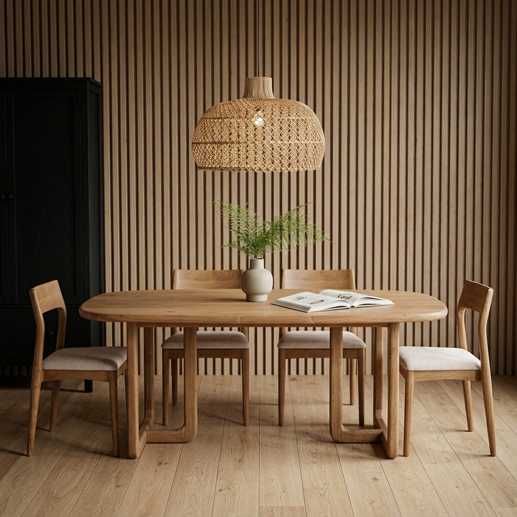 Table à manger en teck recyclé clair pieds arrondis – 200x100 cm