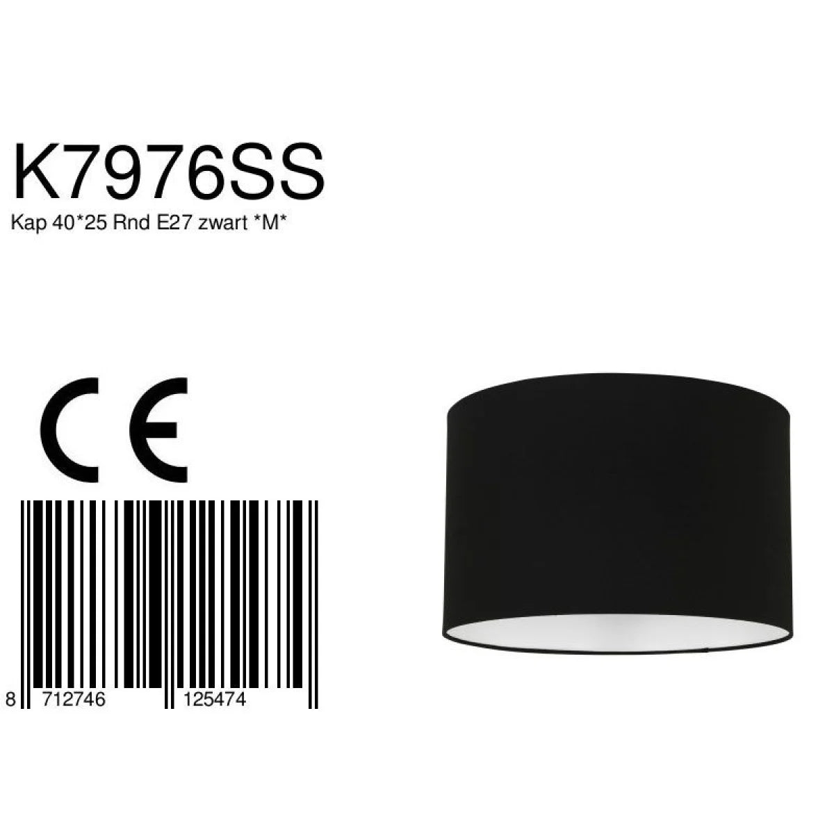 Abat-jour cylindrique en lin noir avec intérieur blanc, diamètre 40 cm