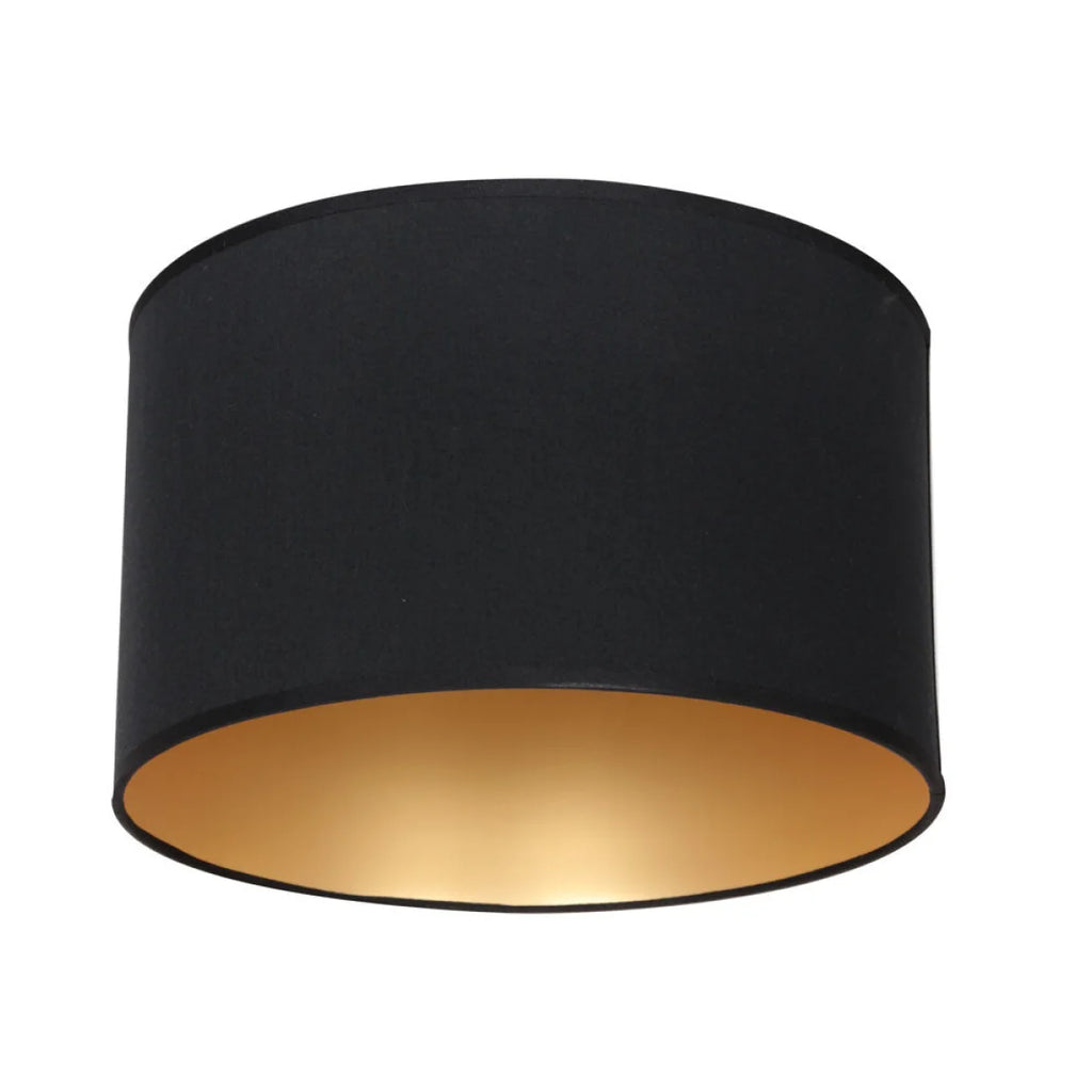 Abat-jour cylindrique en lin noir avec intérieur doré pour suspension, diamètre 30 cm