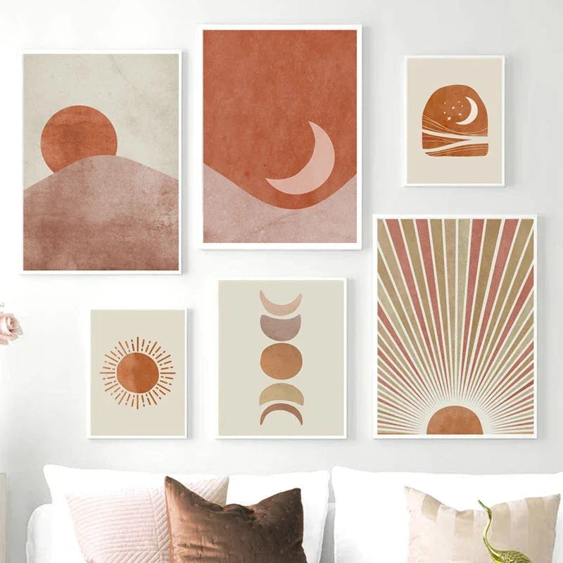 Affiche abstraite en toile avec lune et étoiles
