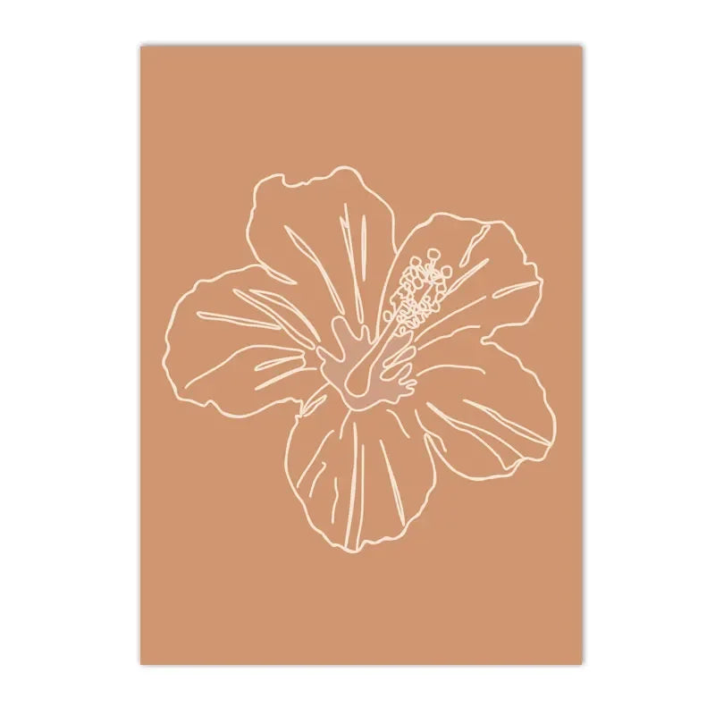 Affiche fleur en ligne blanche sur fond terracotta