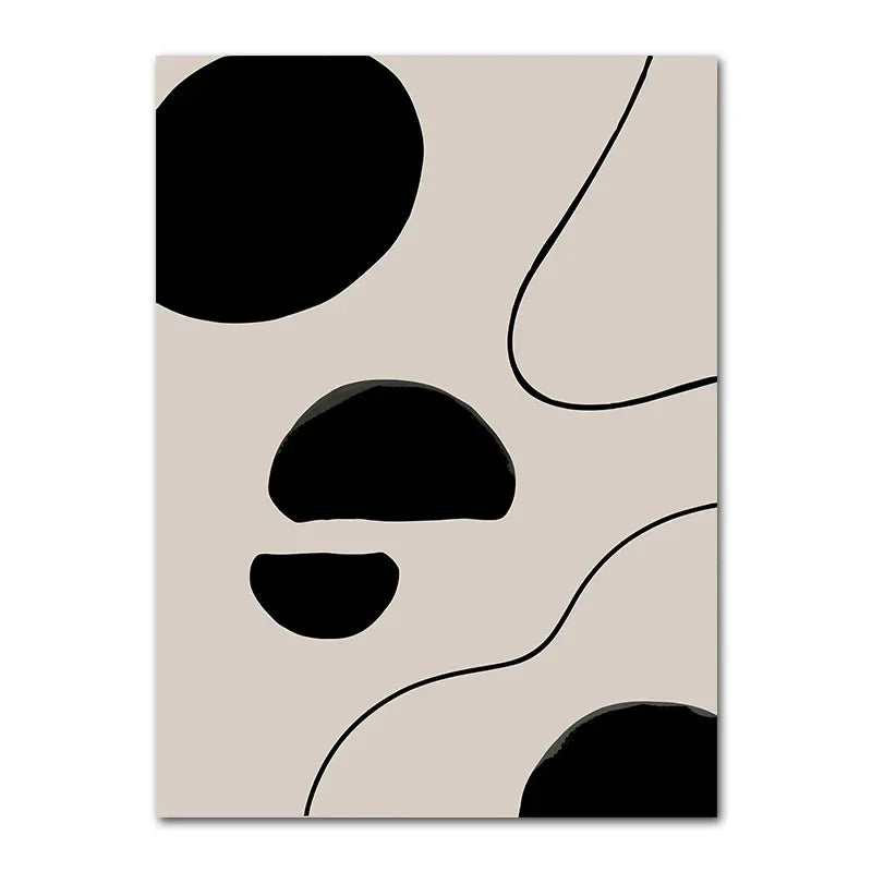 Affiche murale abstraite formes noires fond beige en toile