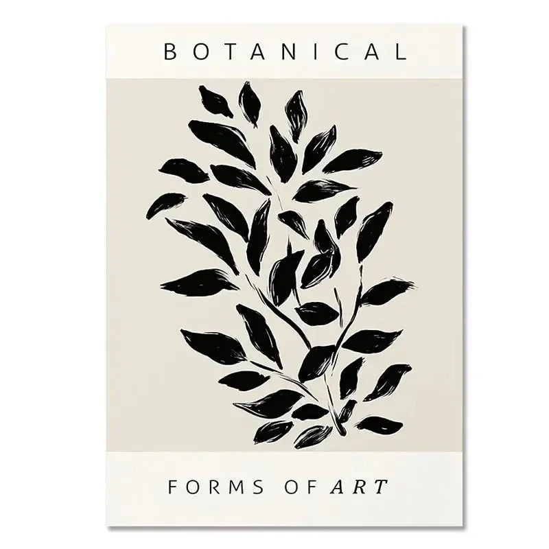 Affiche murale feuillage noir sur toile beige en toile imprimée rectangulaire