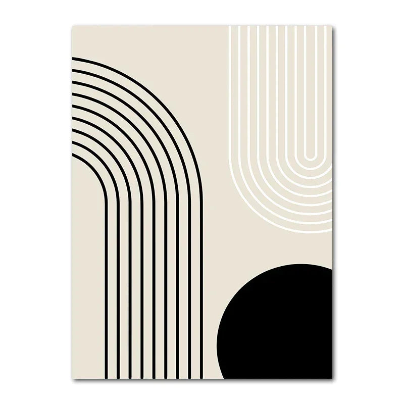 Affiche murale géométrique beige et noire en toile canvas pour salon moderne