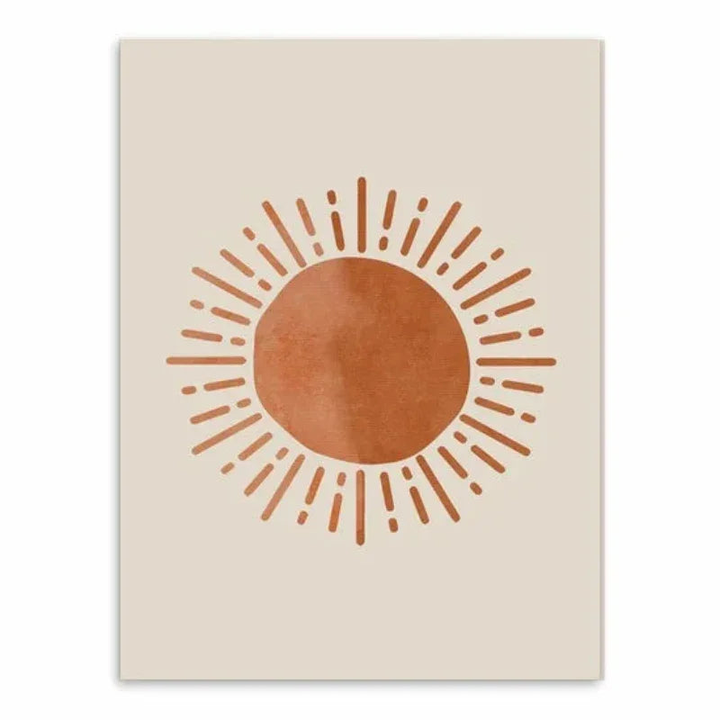 Affiche murale soleil en toile beige et ocre