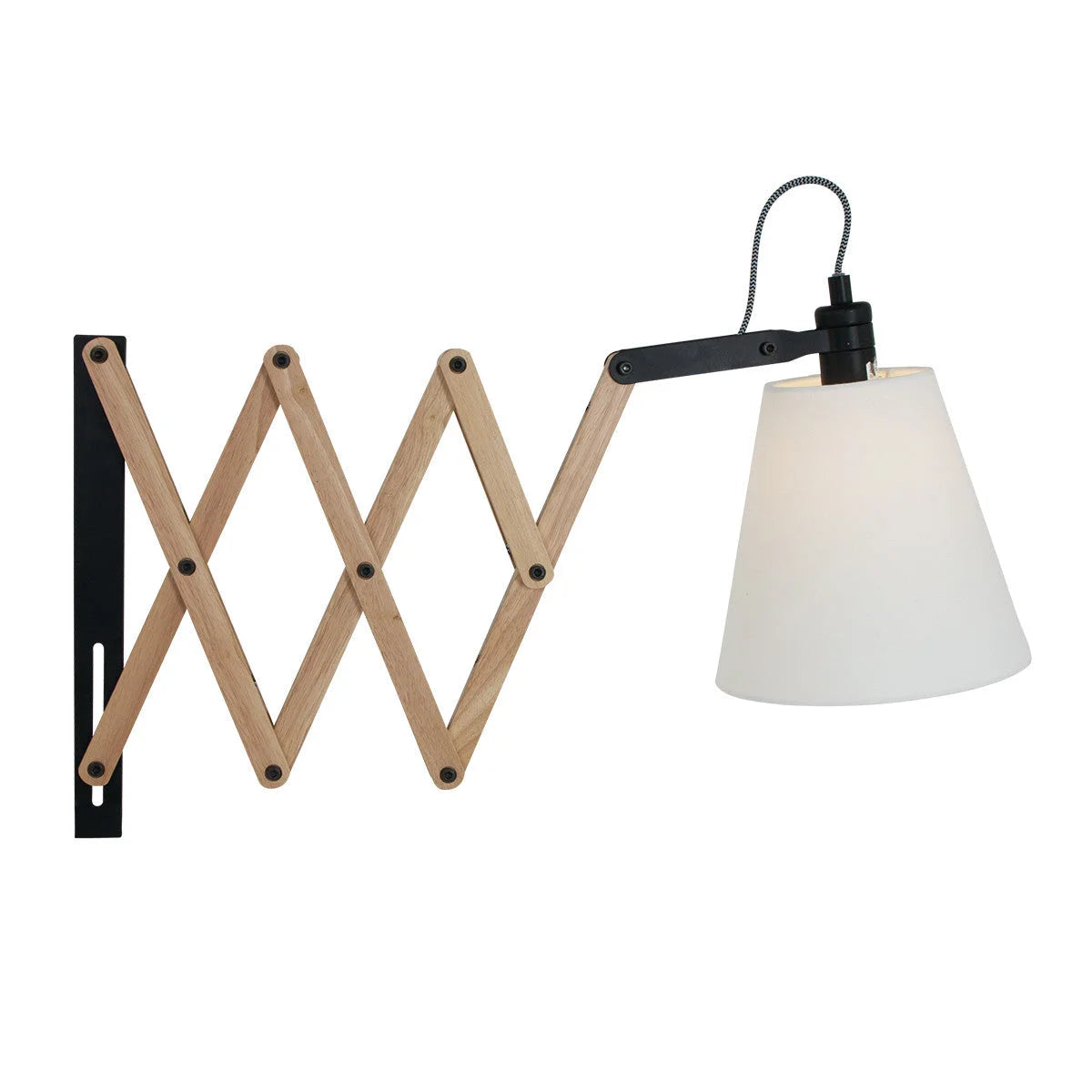 Applique murale en bois extensible avec abat-jour blanc crème Ø20 cm