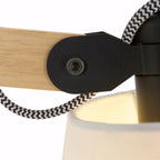 Bras de lampe en bois avec joint en métal noir pour applique murale orientable