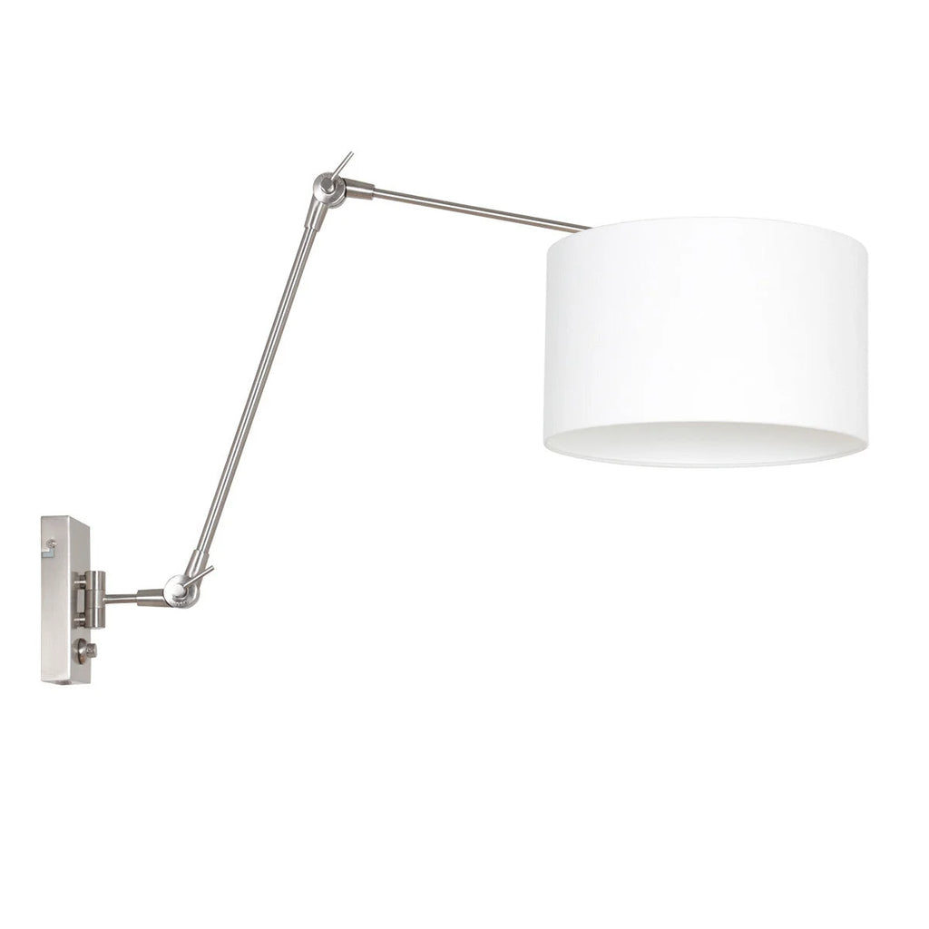 Applique murale argentée ajustable avec abat-jour blanc en métal et lin
