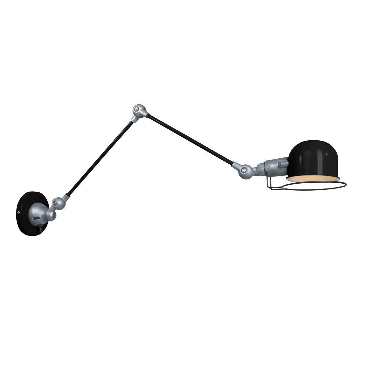 Applique murale en métal noir et argent avec bras articulé orientable, diamètre 10,5 cm