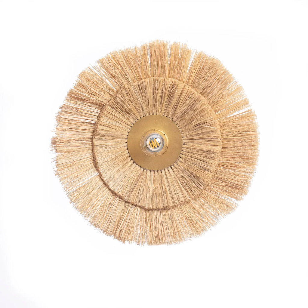 Applique murale ronde en fibres naturelles et métal doré – Ø46 cm
