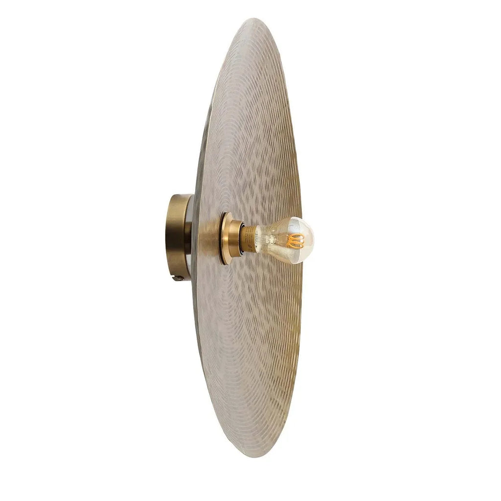 Applique murale ronde en laiton martelé avec verre translucide texturé, Ø55 cm