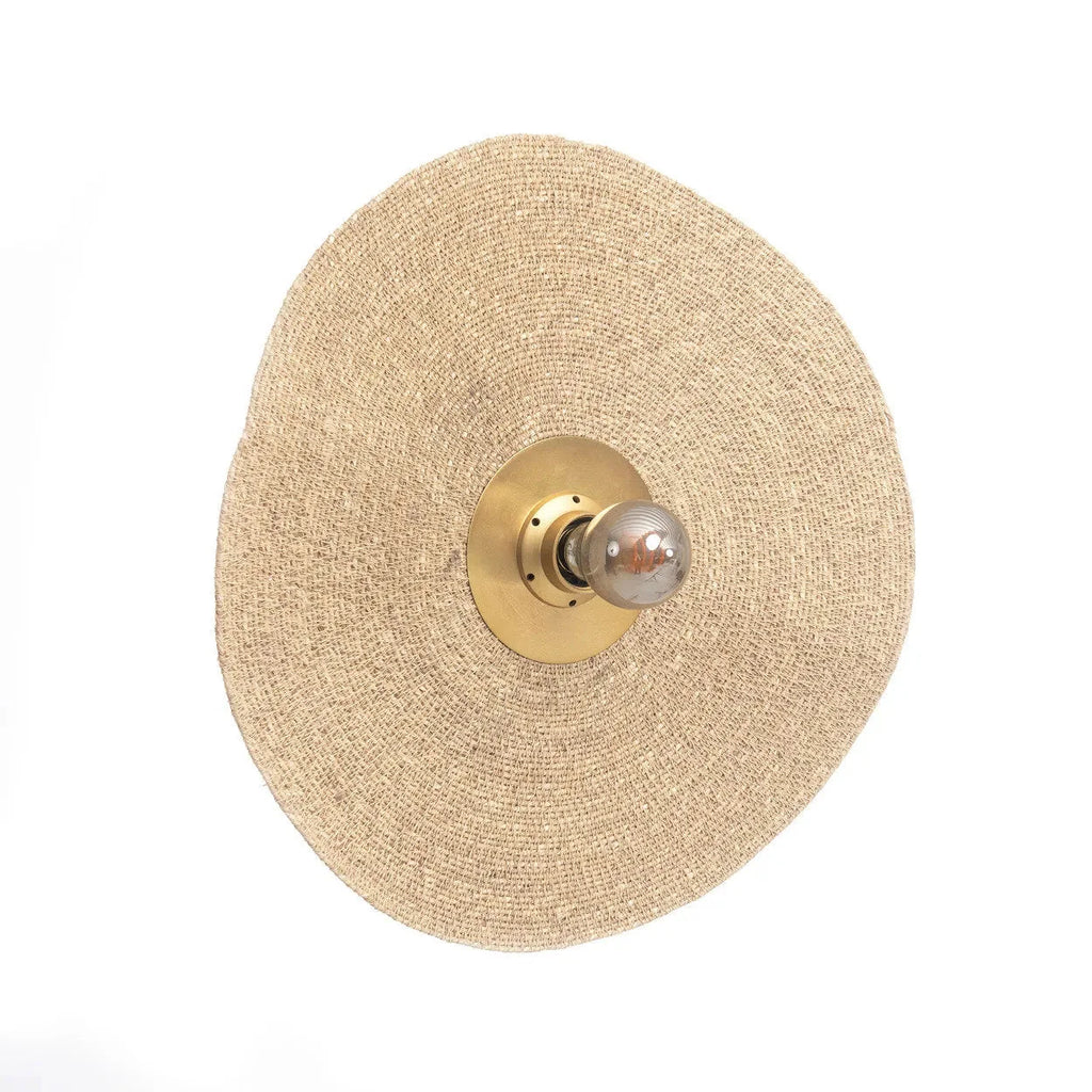 Applique murale ronde en rotin tressé avec base en laiton naturel, diamètre 46 cm