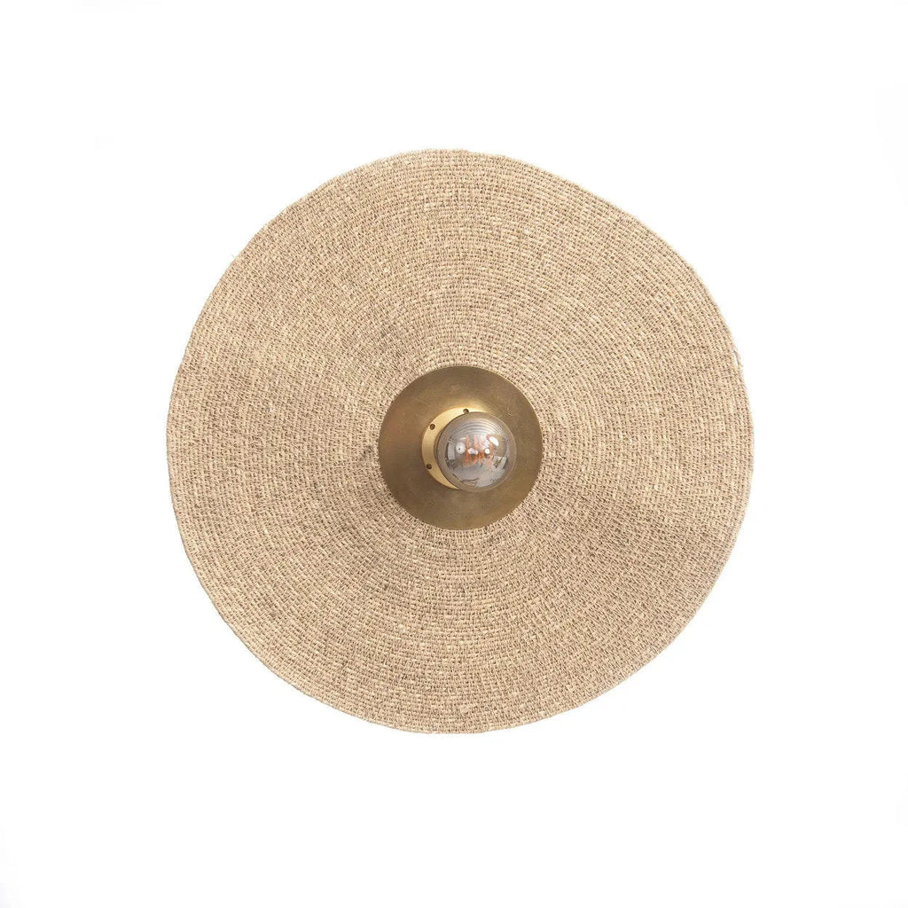 Applique murale ronde en rotin tressé et laiton naturel, diamètre 46 cm