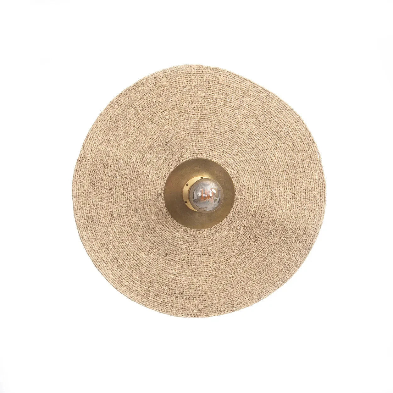Applique murale ronde en rotin tressé et laiton naturel, diamètre 46 cm