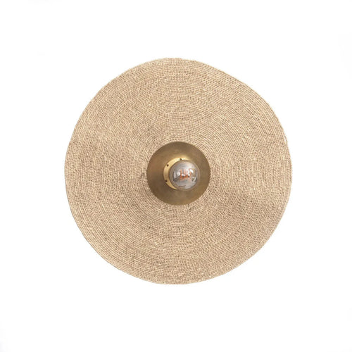 Applique murale ronde en rotin tressé et laiton naturel, diamètre 46 cm