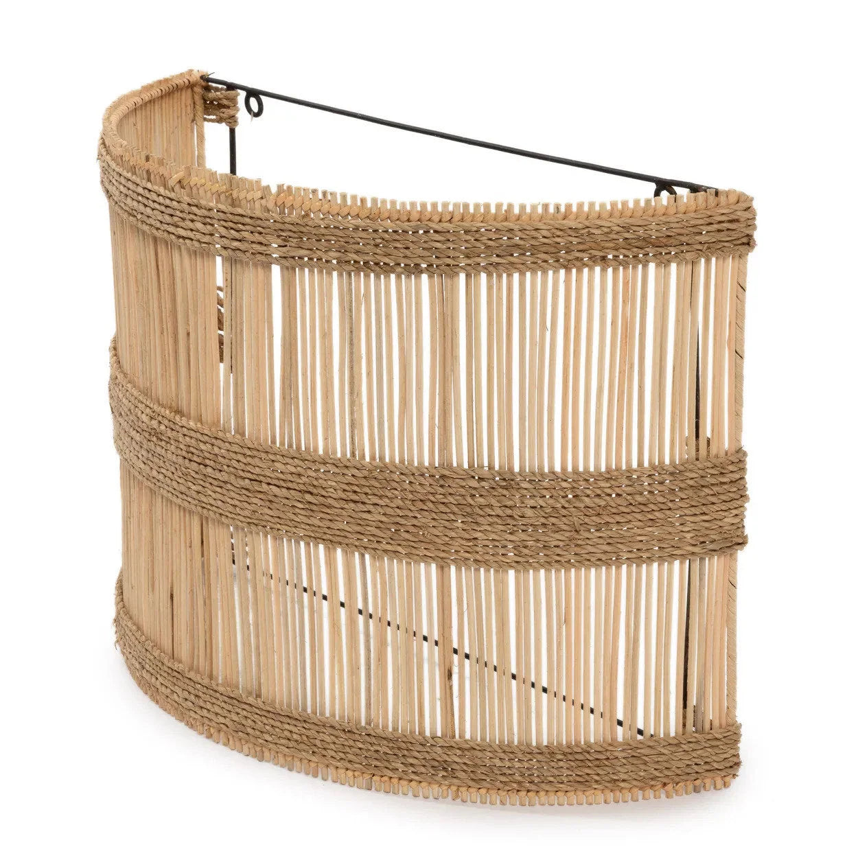 Applique murale en rotin ajouré et corde naturelle 45x19 cm en bambou