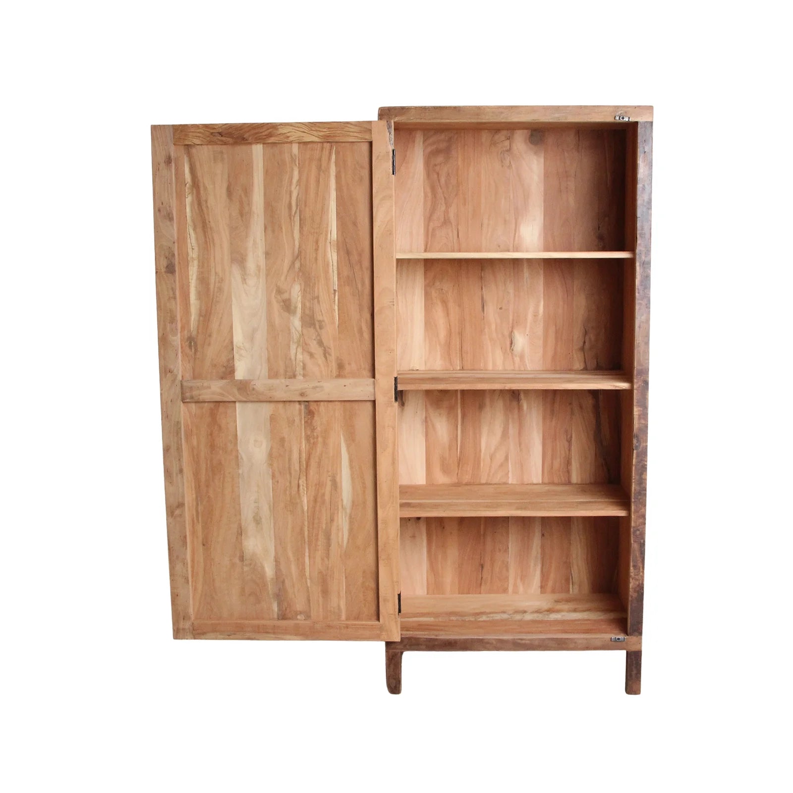 Armoire haute 1 porte en bois recyclé brun naturel, 80x40 cm