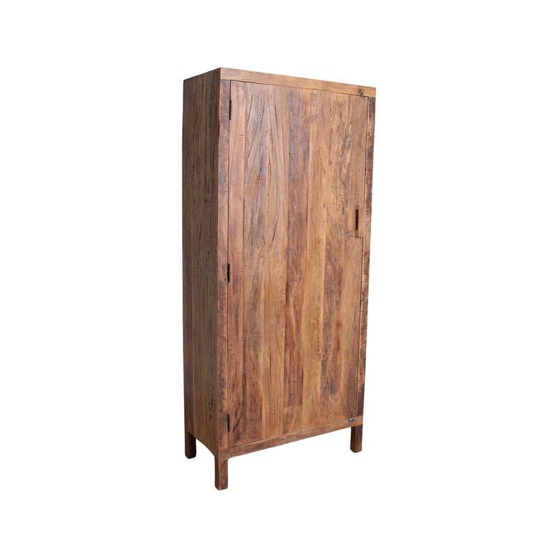 Armoire haute 1 porte en bois recyclé brun naturel – 80x40 cm