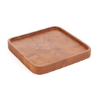 Assiette carrée en bois de teck naturel, finition lisse, rebord discret