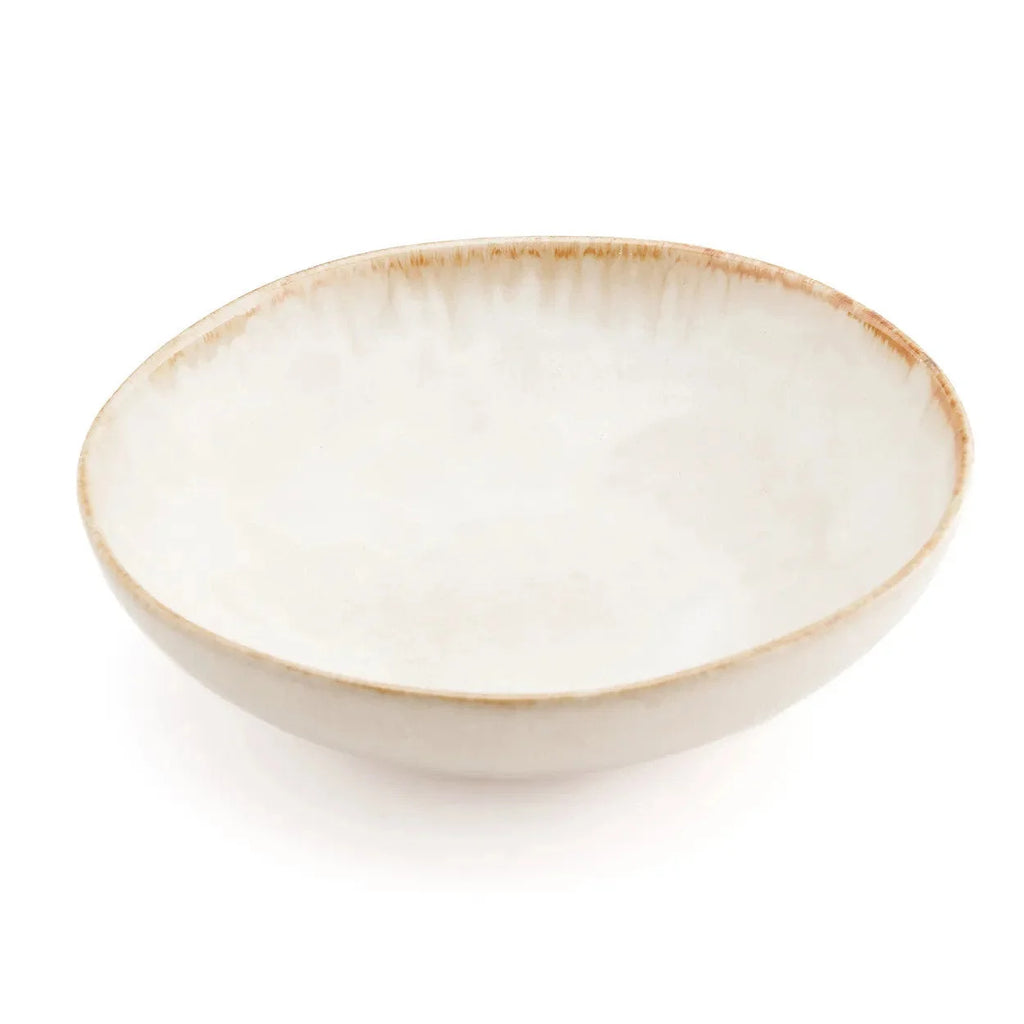 Assiette creuse en grès émaillé crème bord doré artisanale rustique