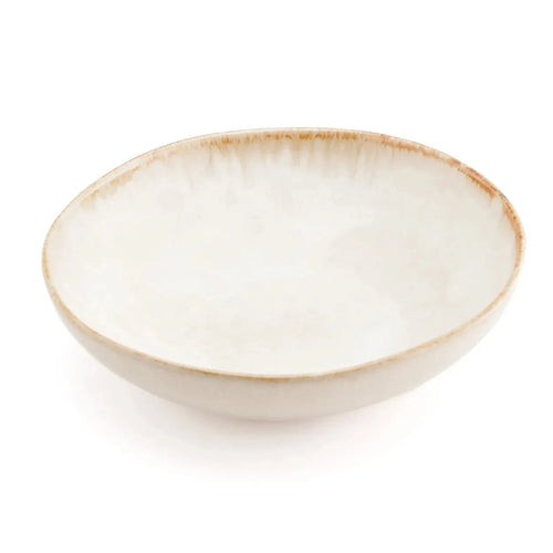 Assiette creuse en grès émaillé crème bord doré artisanale rustique