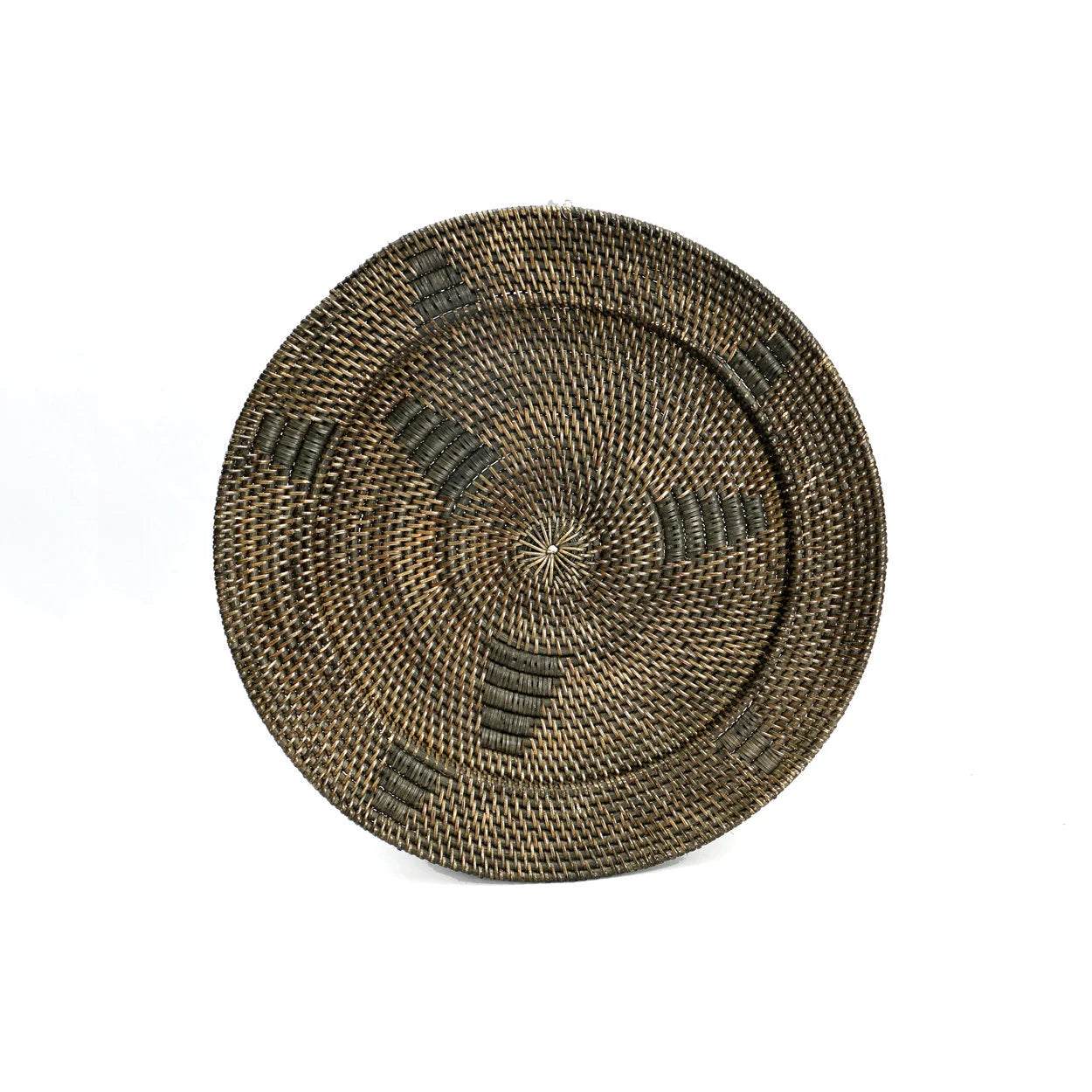 Assiette murale en rotin tressé marron 30 cm avec motif concentrique ronde et sombre