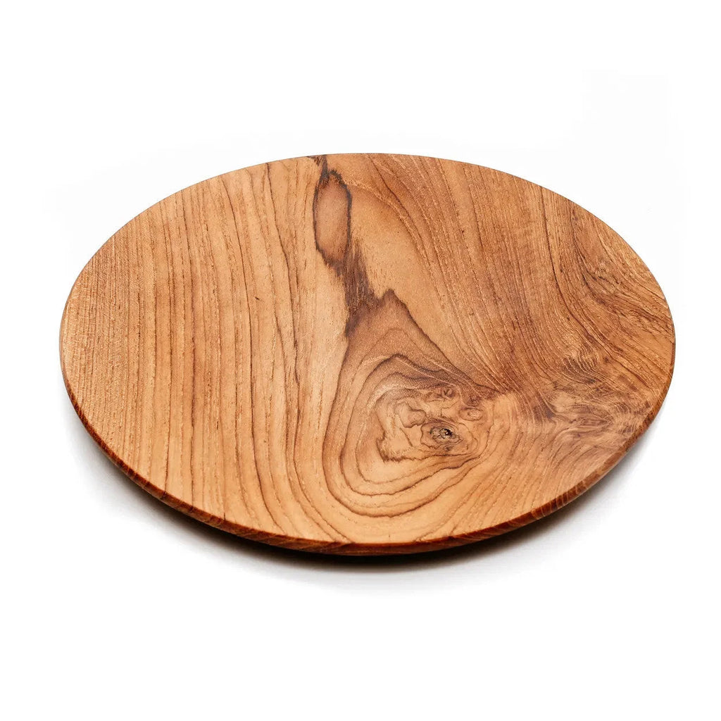Planche de service ovale en bois de teck naturel avec veines apparentes Ø34,5 cm