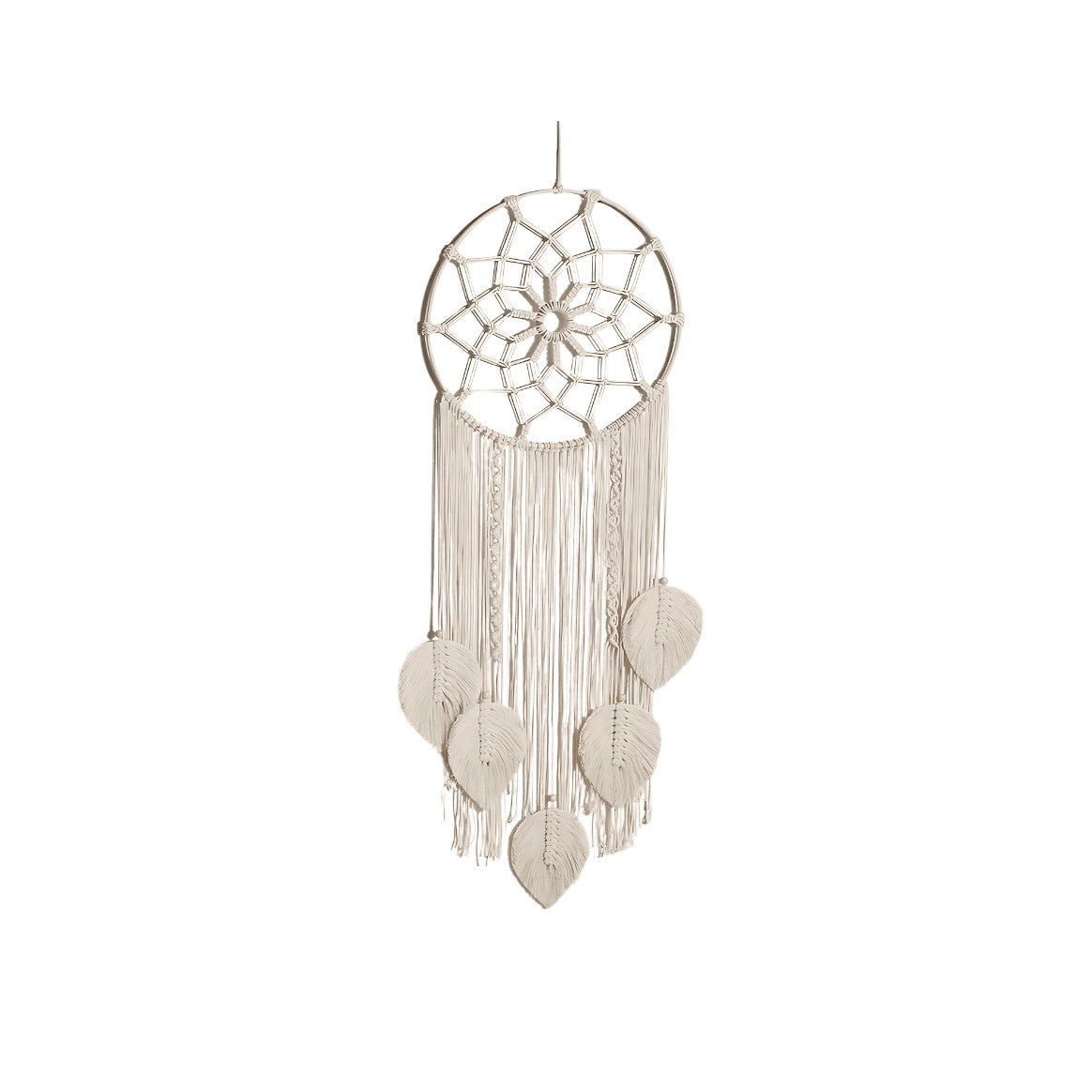 Attrape-rêves blanc en macramé sur fond blanc