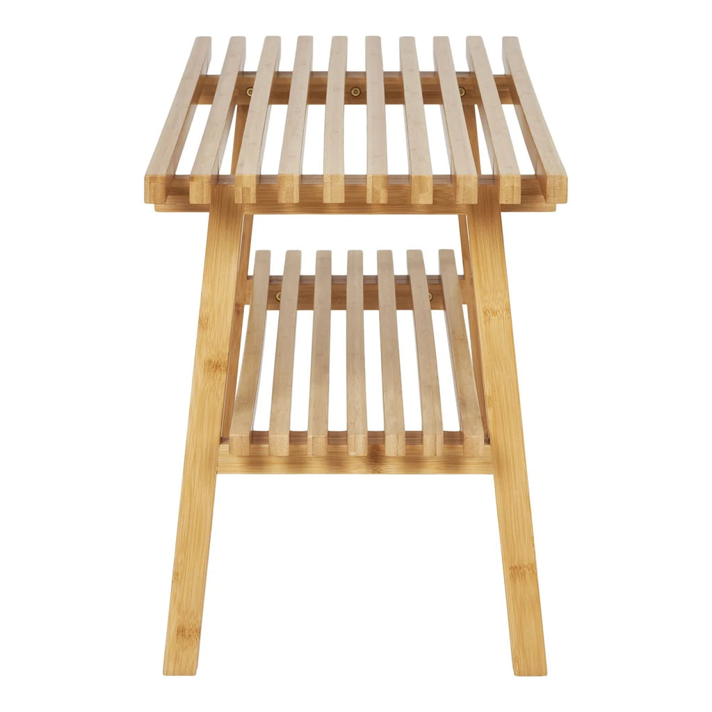 Banc en bambou naturel clair à deux étages, 70x28 cm
