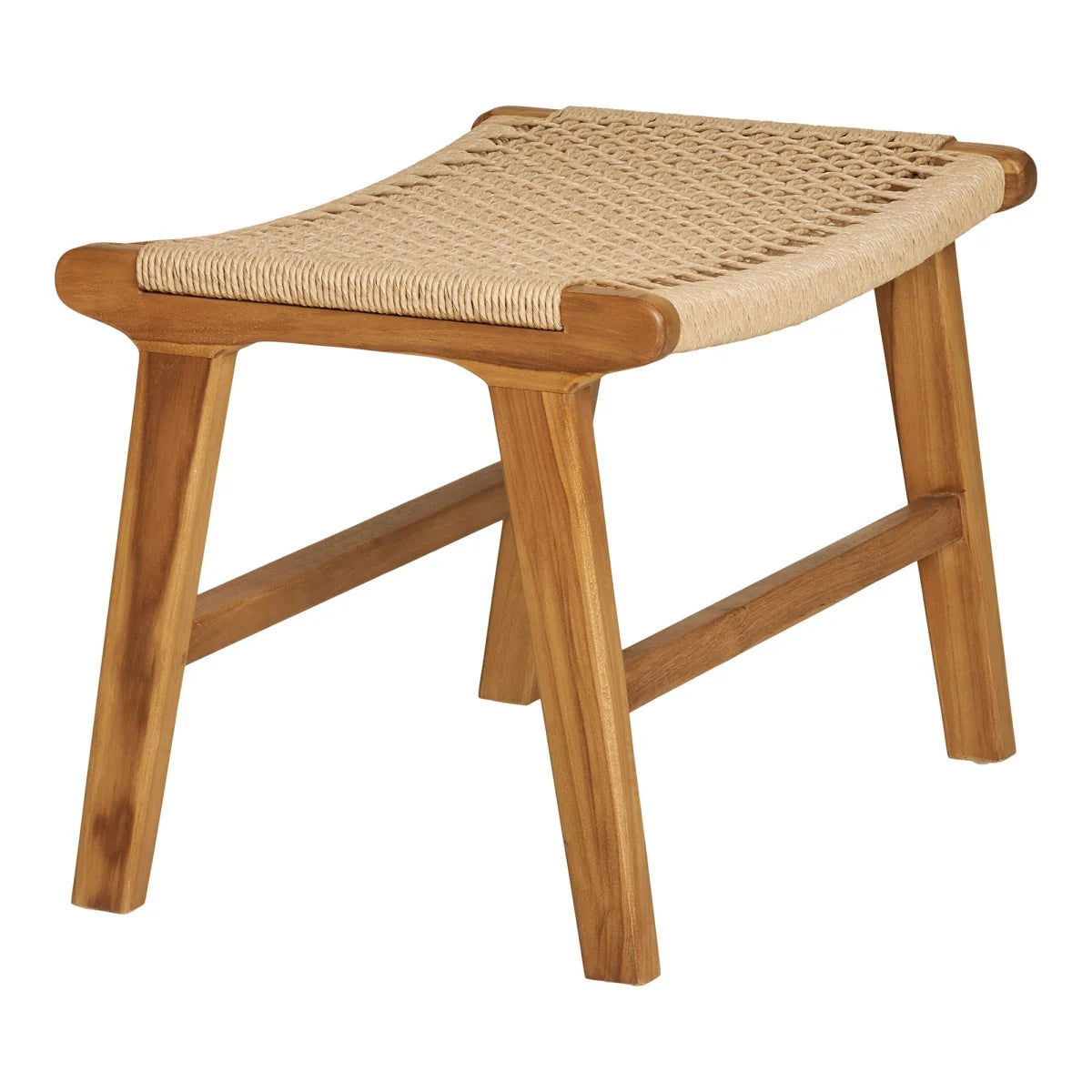Banc bas rectangulaire en bois naturel et corde tressée beige, 60x40 cm