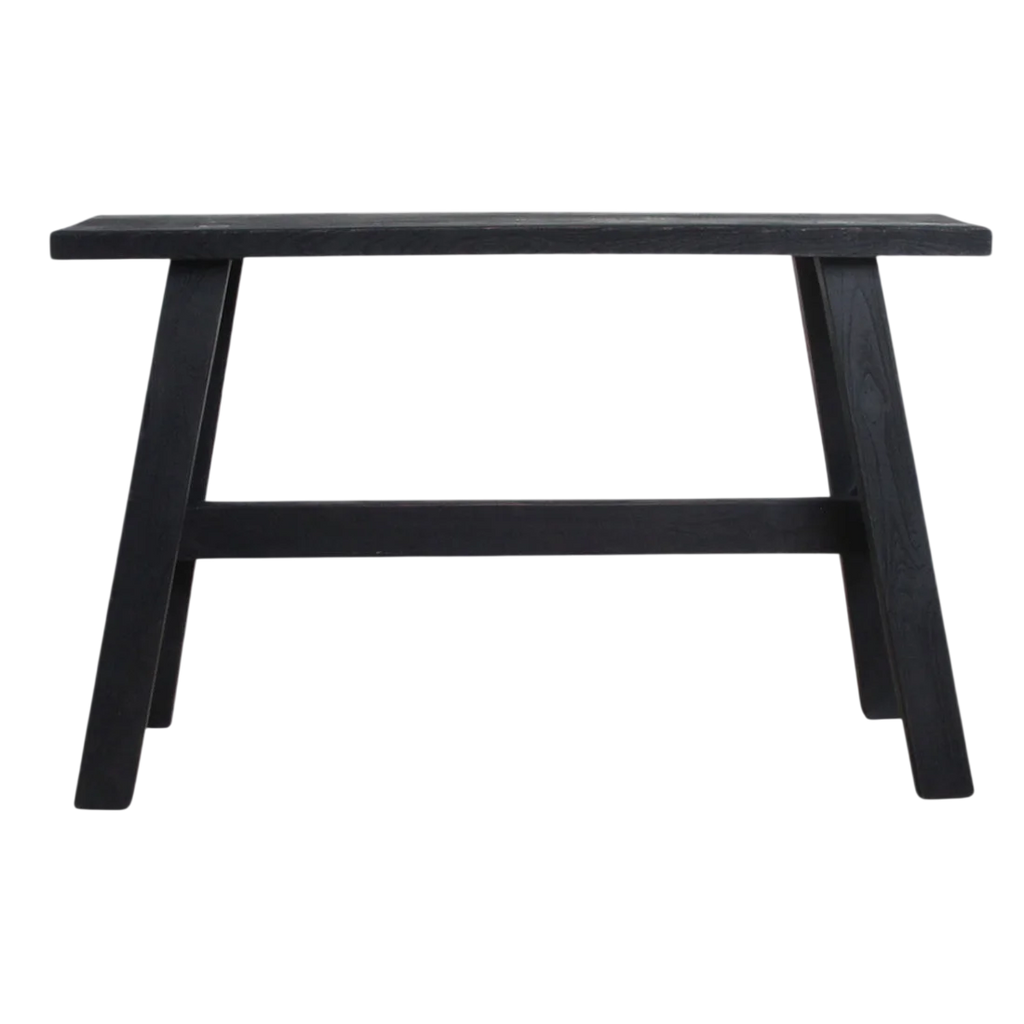 Banc en bois noir recyclé avec pieds en A, 85x20 cm