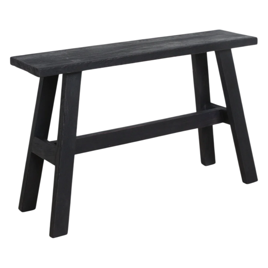 Banc en bois noir recyclé avec pieds en A robustes, 85x20 cm