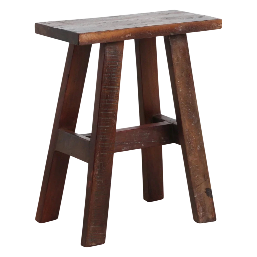 Banc en bois recyclé brun foncé vintage, 45x20 cm, pieds évasés