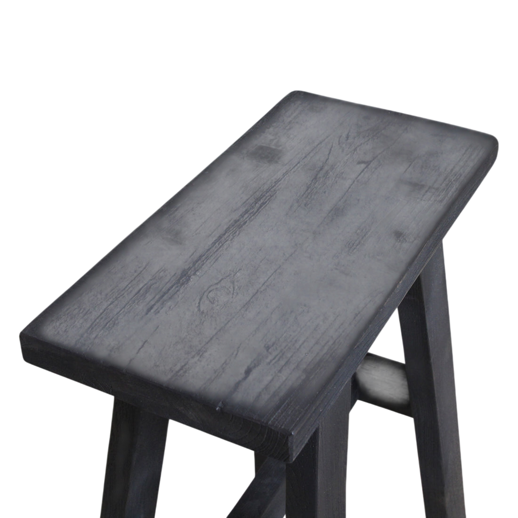 Banc en bois recyclé noir silhouette A, 45x20 cm, rustic et robuste
