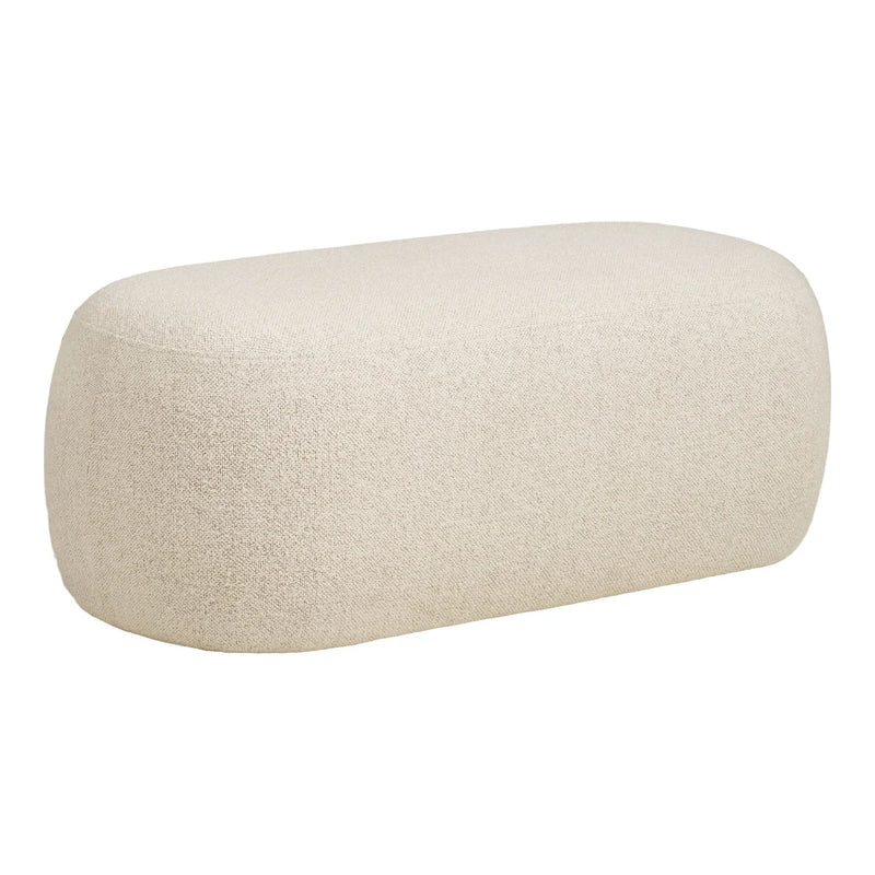 Banc ottoman bouclé beige forme galet monobloc – 100x50 cm