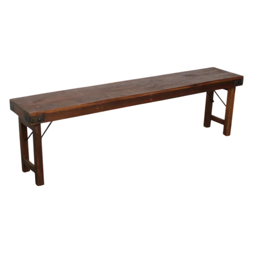 Banc pliable en bois recyclé brun avec renforts métal 160x30 cm