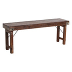 Banc pliant en bois recyclé brun avec renforts métal noir, 120x30 cm
