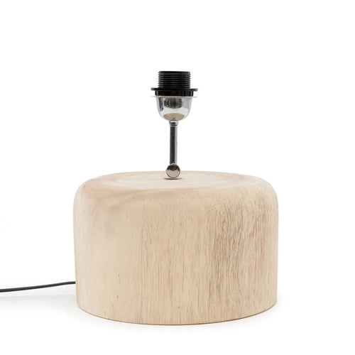 Base de lampe cylindrique en teck naturel avec câble et socket noir et argent
