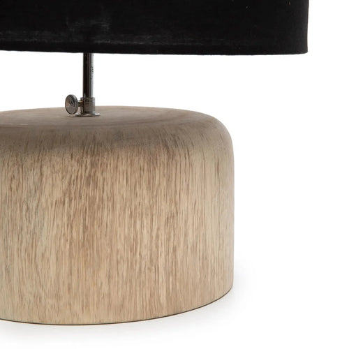 Lampe de table avec abat-jour noir et base cylindrique en teck naturel H26 cm